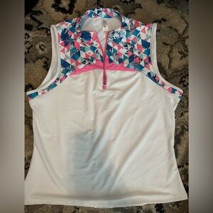 Kyodan White Tank Top with Pink and Blue Geometric Accents